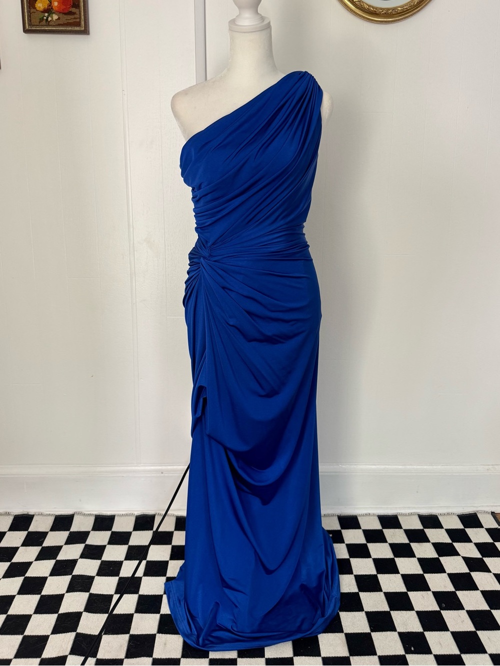 Cache Royal Blue One-Shoulder Ruched Maxi Dress